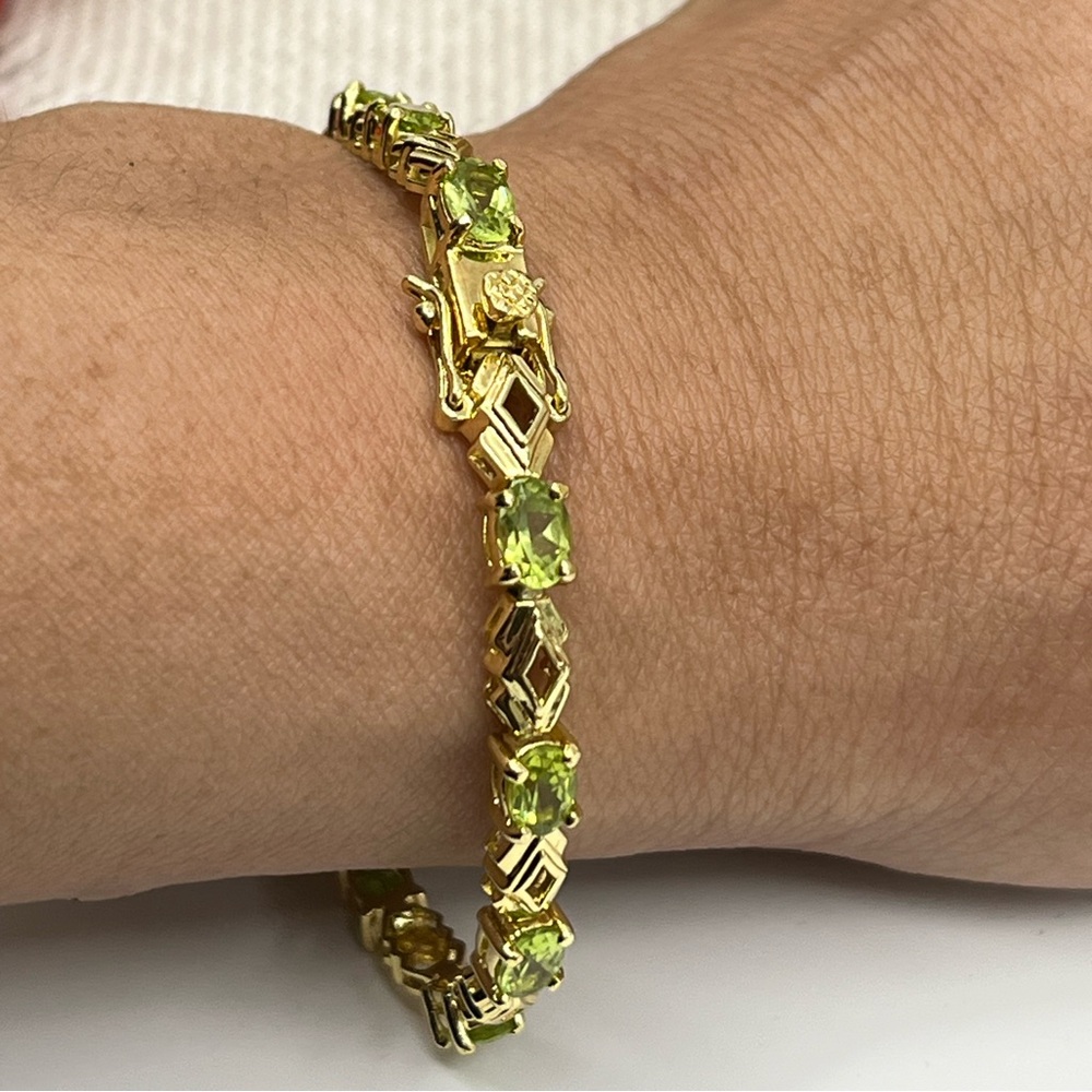 Vintage JJT Gold Vermeil 925 Sterling Genuine Peridot Link Bracelet 7.25" - Picture 3 of 17